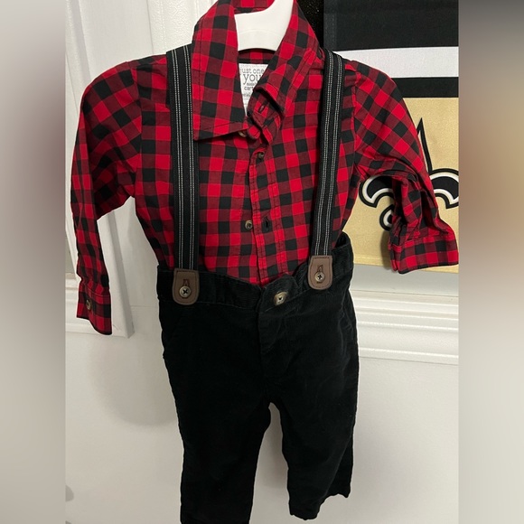 Preowned Carter’s Baby Boy Two Piece Plaid Overalls 6M - Picture 3 of 5